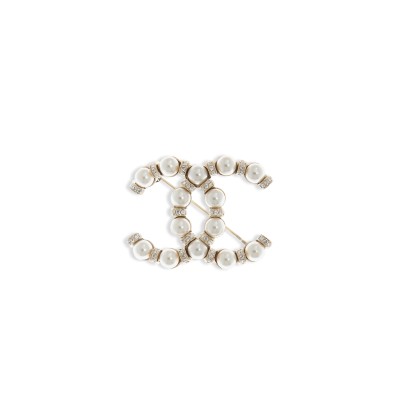 CHANEL PEARL CRYSTAL NEFERTITI CC BROOCH GOLD AB5647 